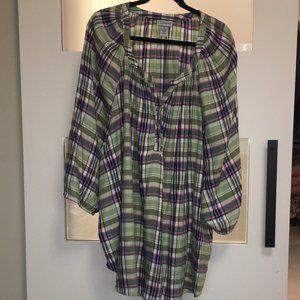 Green, Navy & Pink Plaid Top